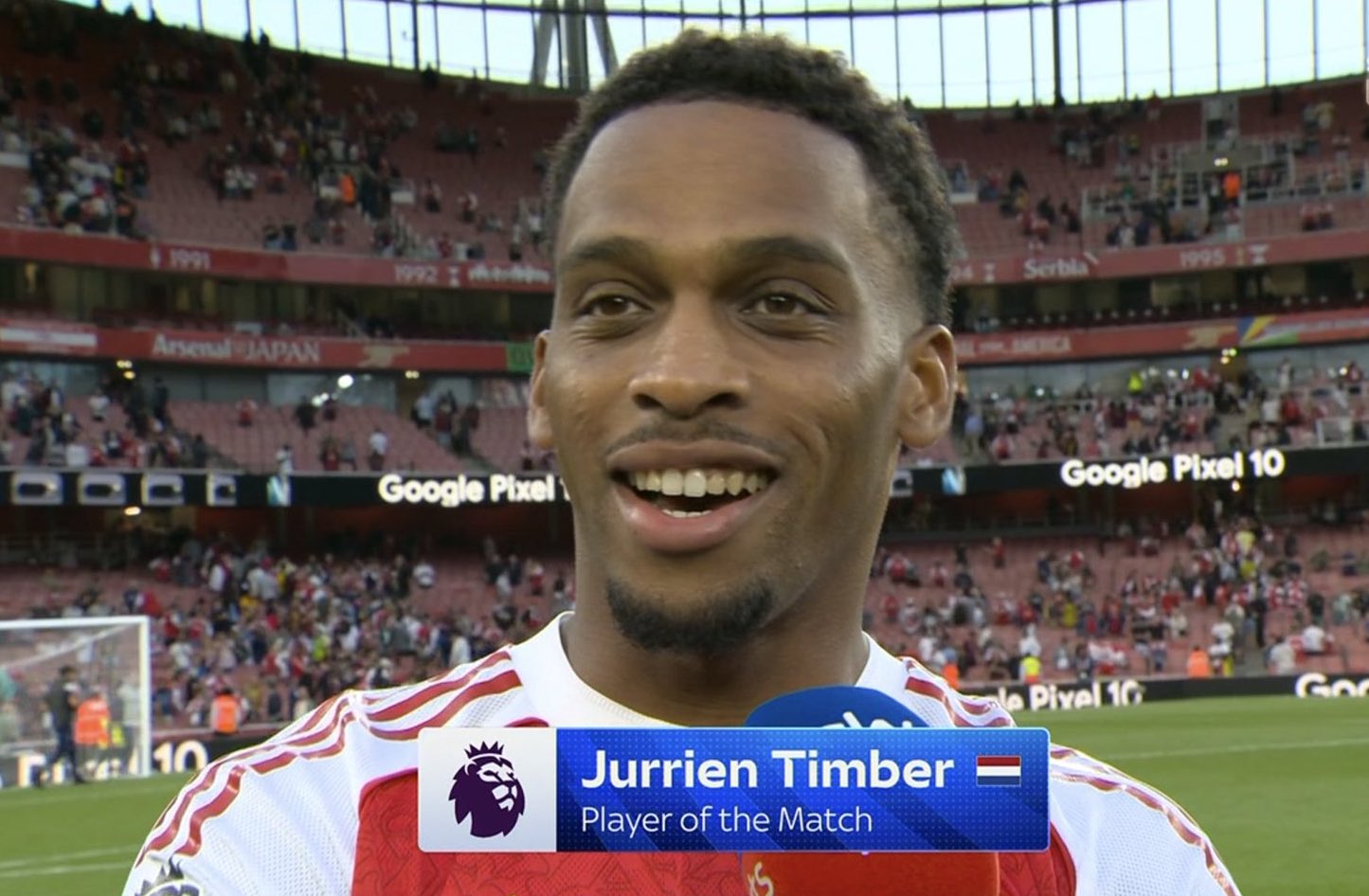 Jurrient Timber giving his man of the match interview vs Leeds